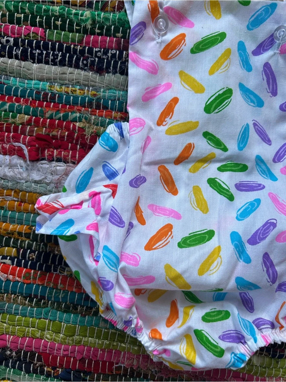 Vintage Handmade Ruffle Bum Baby Romper with Colorful Print 6-12 MOS